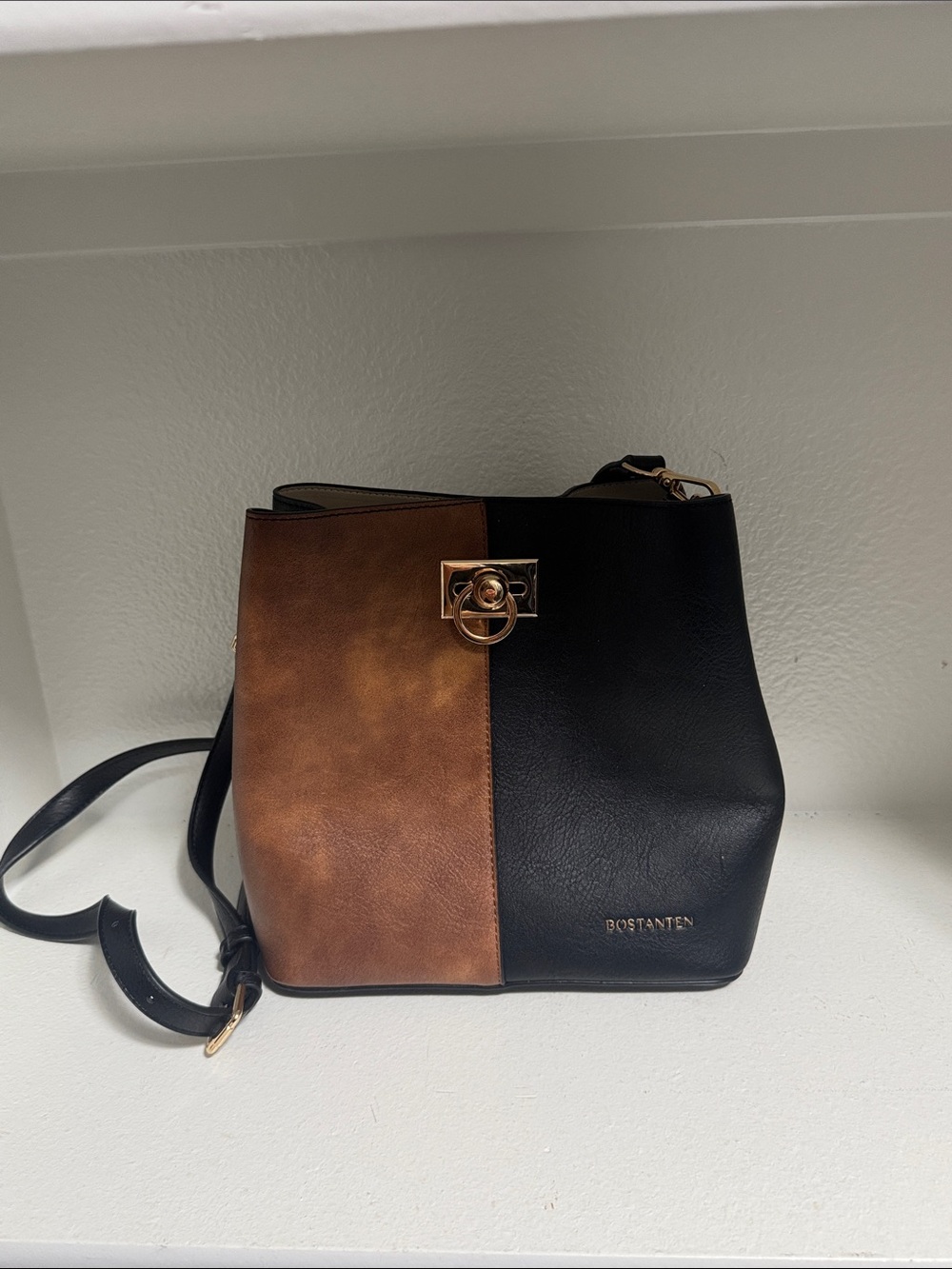 Two-Tone Brown & Black faux, leather Crossbody Bag